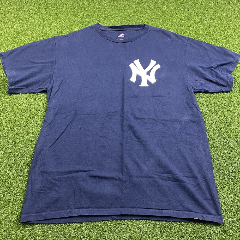 Y2K Majestic Blue New York Yankees Nick Swisher #33 MLB Baseball T-Shirt Sz L
